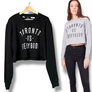 PEACE COLLECTIVE Cotton Blend Black Graphic Print Long Sleeve Cropped Sweatshirt